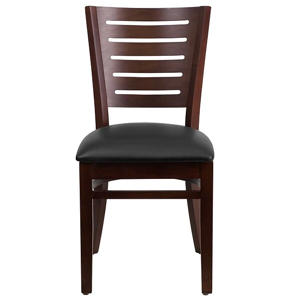 Flash Furniture Darby Series Slat-Back Wood Restaurant Chair, Walnut Finish W/Black Vinyl Seat - Image 8