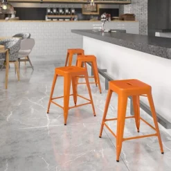 Flash Furniture Industrial Metal Restaurant Counter Height Stool, Orange (CH3132024OR)