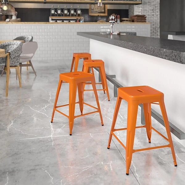 Flash Furniture Industrial Metal Restaurant Counter Height Stool, Orange (CH3132024OR)