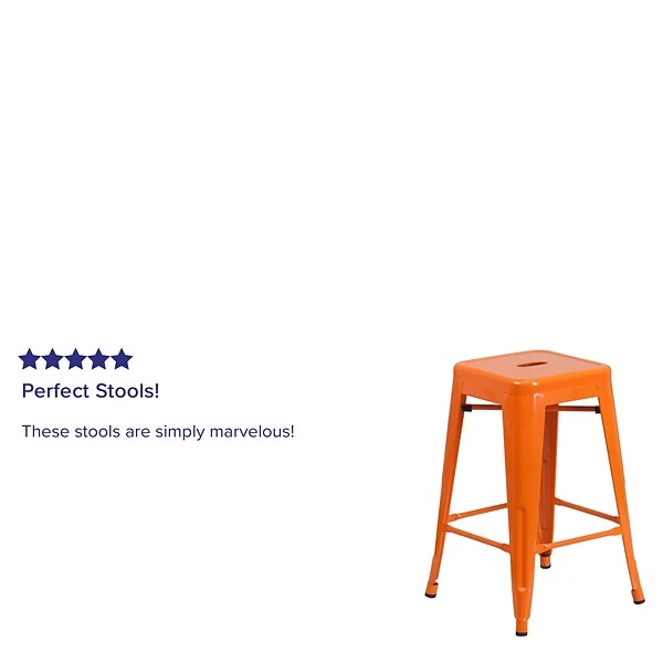 Flash Furniture Industrial Metal Restaurant Counter Height Stool, Orange (CH3132024OR) - Image 3