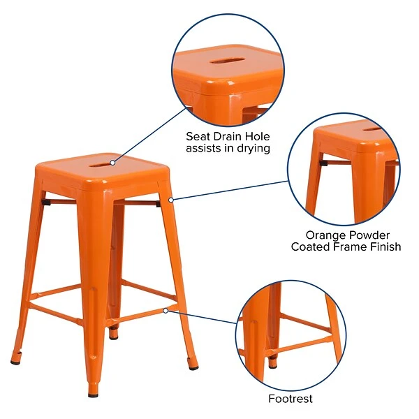 Flash Furniture Industrial Metal Restaurant Counter Height Stool, Orange (CH3132024OR) - Image 4