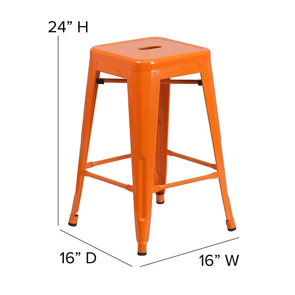 Flash Furniture Industrial Metal Restaurant Counter Height Stool, Orange (CH3132024OR) - Image 5
