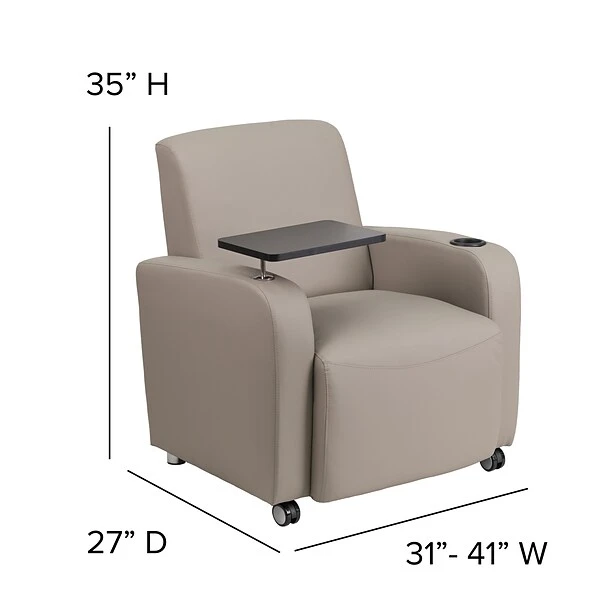 Flash Furniture Leather Guest Chair; Gray W/Tablet Arm, Front Wheel Casters And Cup Holder - Image 5
