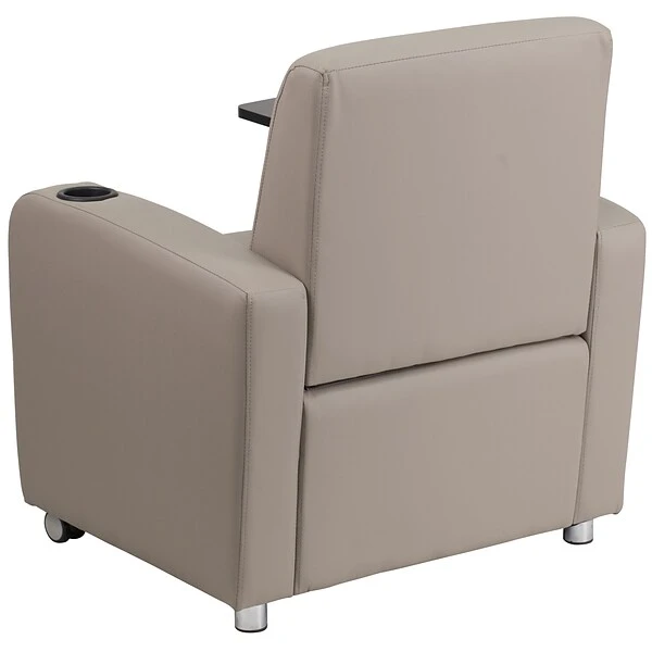 Flash Furniture Leather Guest Chair; Gray W/Tablet Arm, Front Wheel Casters And Cup Holder - Image 6