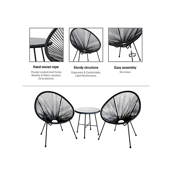 DUKAP SASSIO 3-Piece Seating Set Without Cushions, Black (O-DK-6967-BLK) - Image 5