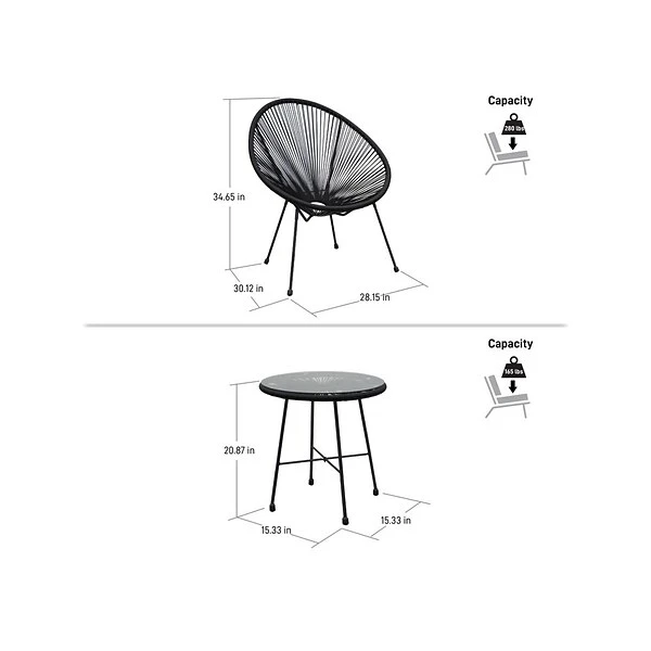 DUKAP SASSIO 3-Piece Seating Set Without Cushions, Black (O-DK-6967-BLK) - Image 6