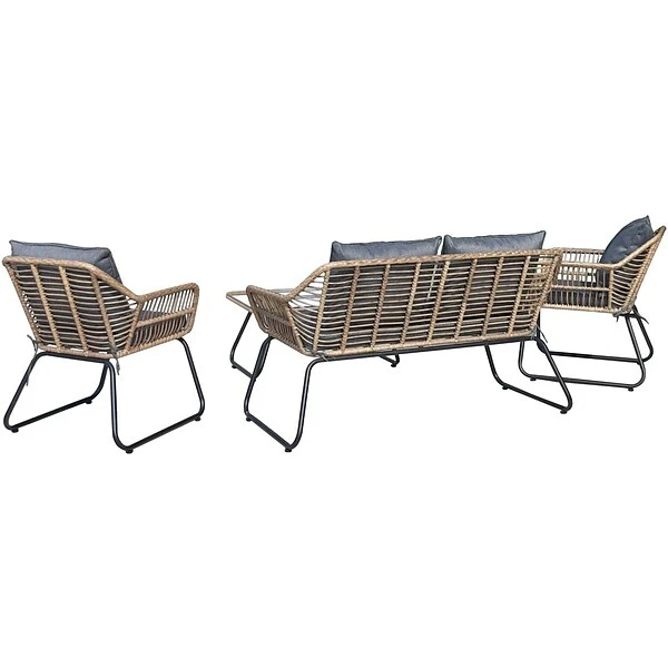 DUKAP LUGANO 4-Piece Sofa Seating Set With Cushions, Brown/Black/Gray (O-DK-P080-AB)