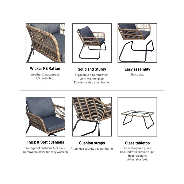 DUKAP LUGANO 4-Piece Sofa Seating Set With Cushions, Brown/Black/Gray (O-DK-P080-AB) - Image 7