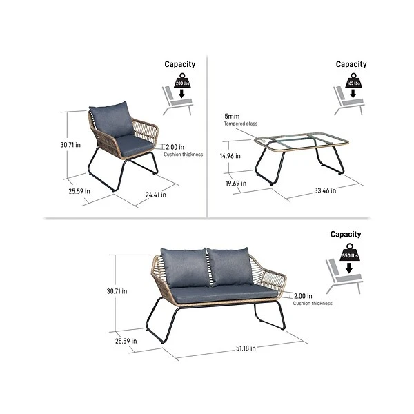 DUKAP LUGANO 6-Piece Sofa Seating Set With Cushions, Brown/Black/Gray (O-DK-P080-AAB) - Image 6