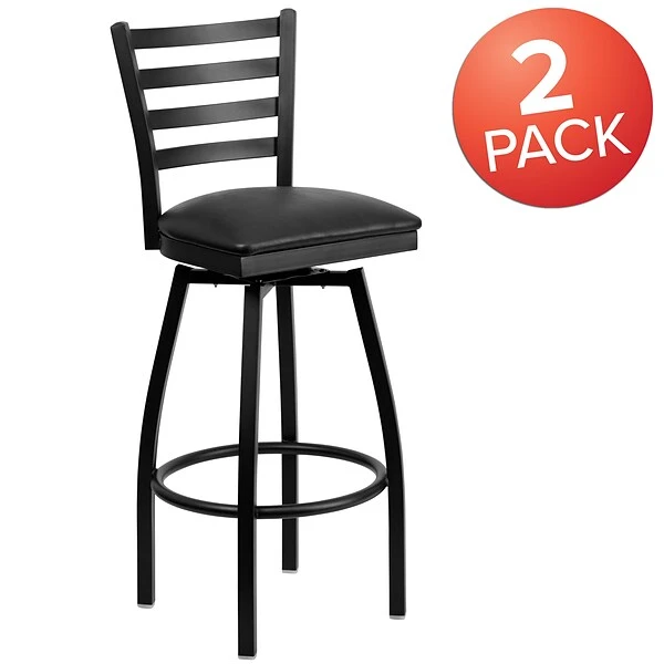 Flash Furniture Traditional Vinyl Restaurant Swivel Barstool With Back, Black, 2-Pieces (2XU6F8BLDSWVBKV) - Image 2