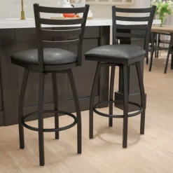 Flash Furniture Traditional Vinyl Restaurant Swivel Barstool With Back, Black, 2-Pieces (2XU6F8BLDSWVBKV)