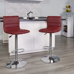 Flash Furniture 16" X 19" Vinyl Adjustable Height Bar Stool W/Chrome Base, Burgundy