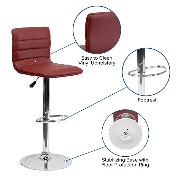 Flash Furniture 16" X 19" Vinyl Adjustable Height Bar Stool W/Chrome Base, Burgundy - Image 5