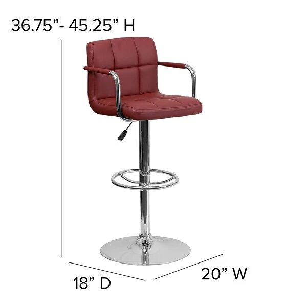 Flash Furniture 20" X 18" Vinyl Adjustable Height Bar Stool, Burgundy - Image 6