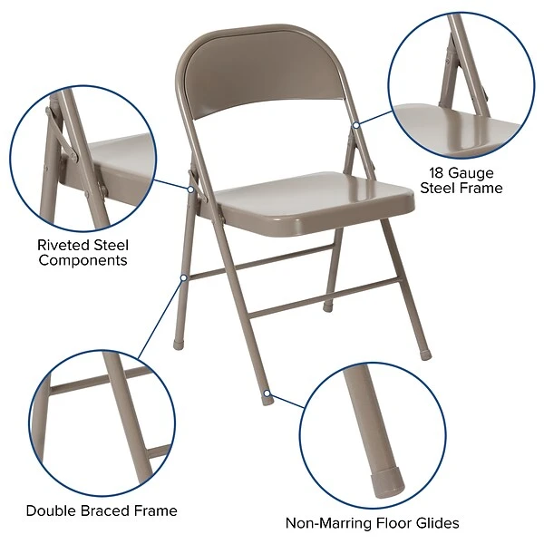 Flash Furniture HERCULES Series Metal Folding Chair, Gray, 2/Pack (2BDF002GY) - Image 5