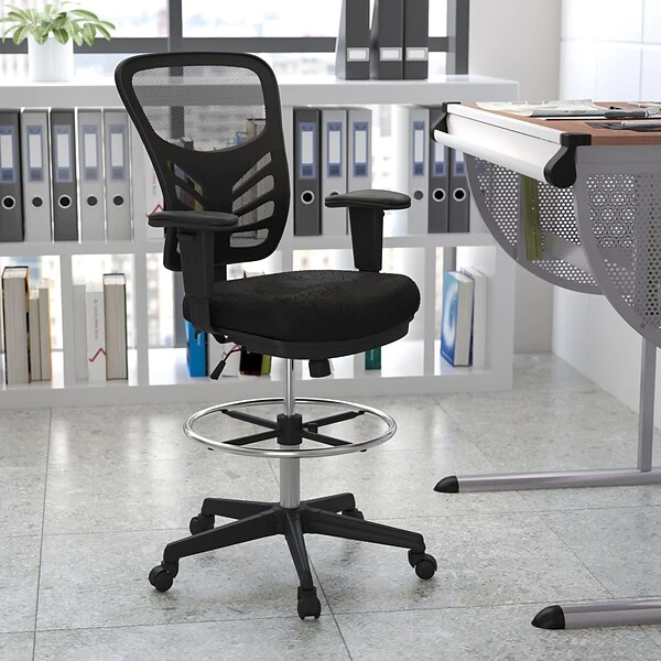 Flash Furniture Nylon Drafting Chair With Lumbar Support, Black (HL-0001-1CBLACK-GG)