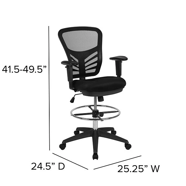 Flash Furniture Nylon Drafting Chair With Lumbar Support, Black (HL-0001-1CBLACK-GG) - Image 5