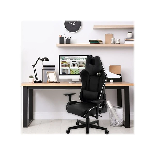 Hanover Commando Fabric Ergonomic Racing Gaming Chair, Black/White (HGC0106) - Image 2