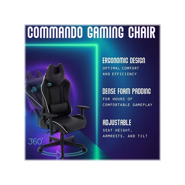Hanover Commando Fabric Ergonomic Racing Gaming Chair, Black/White (HGC0106) - Image 3