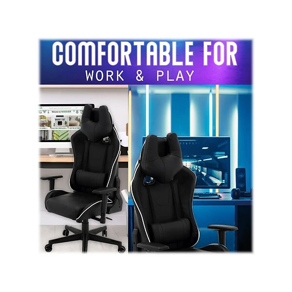 Hanover Commando Fabric Ergonomic Racing Gaming Chair, Black/White (HGC0106) - Image 4