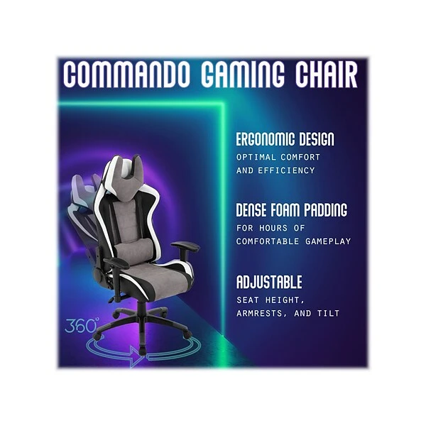 Hanover Commando Fabric Ergonomic Racing Gaming Chair, Black/Gray/White (HGC0107) - Image 4