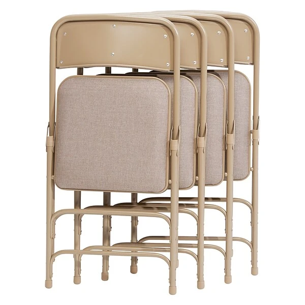 NPS 2300 Series Fabric Padded Triple Brace Double Hinge Premium Folding Chairs, Cafe Beige/Beige, 4 Pack (2301/4) - Image 2