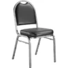 NPS 9200 Series Dome-Back Vinyl Padded Stack Chair, Panther Black/Silvervein, 4 Pack (9210-SV/4)