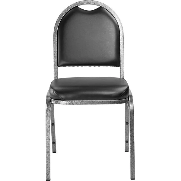 NPS 9200 Series Dome-Back Vinyl Padded Stack Chair, Panther Black/Silvervein, 4 Pack (9210-SV/4) - Image 2