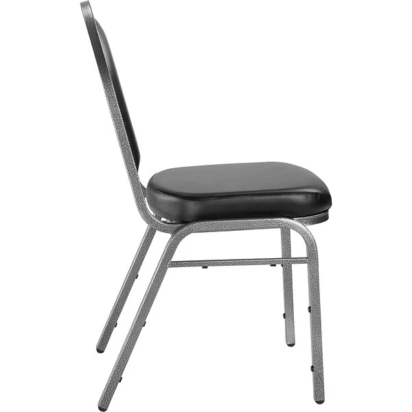NPS 9200 Series Dome-Back Vinyl Padded Stack Chair, Panther Black/Silvervein, 4 Pack (9210-SV/4) - Image 3