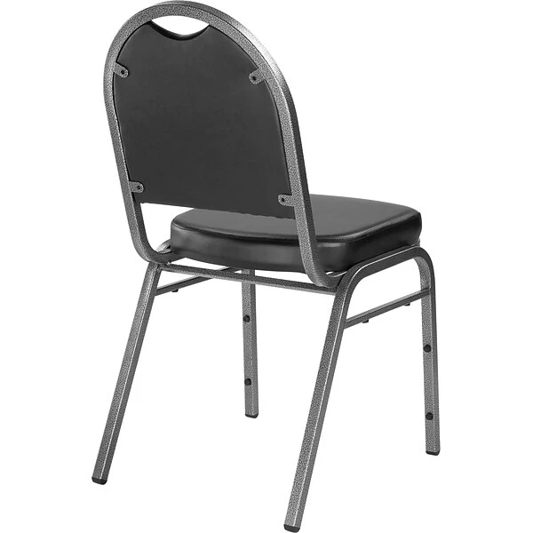 NPS 9200 Series Dome-Back Vinyl Padded Stack Chair, Panther Black/Silvervein, 4 Pack (9210-SV/4) - Image 4