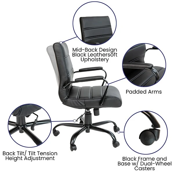 Flash Furniture Whitney Ergonomic LeatherSoft Swivel Mid-Back Executive Office Chair, Black/Black (GO2286MBKBK) - Image 5