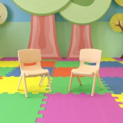 Flash Furniture Plastic School Chair With 10.5" Seat Height, Natural, 2-Pieces (2YUYCX003NAT)