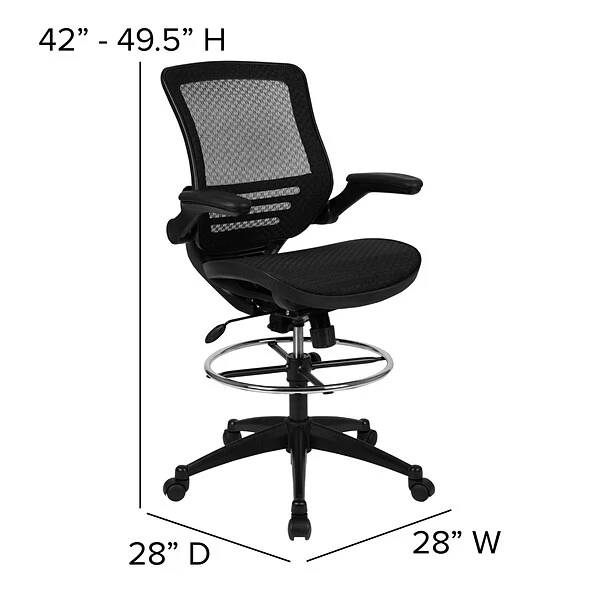 Flash Furniture Mesh Mid-Back Drafting Stool With Lumbar Support, Black (BLLB8801XDBLK) - Image 5