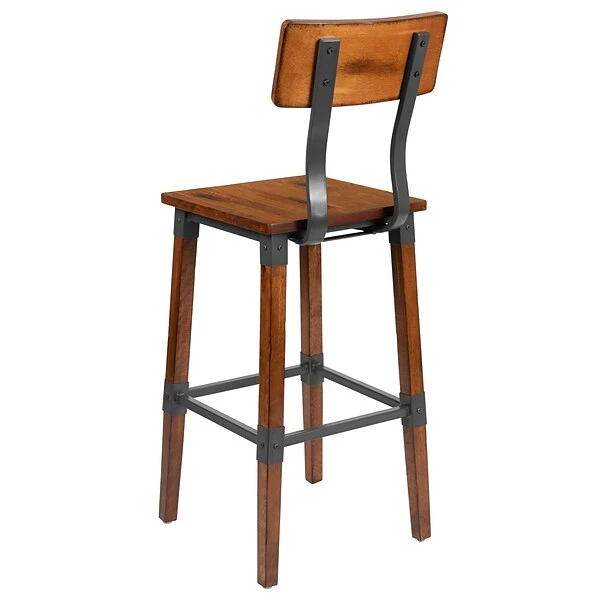 Flash Furniture Industrial Wood Dining Barstool, Rustic Antique Walnut, 2-Pieces (2XUDGW0236B) - Image 6