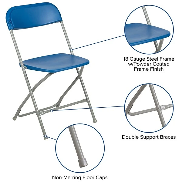 Flash Furniture HERCULES Premium Catering Events/Game Night/School/Wedding/Barbecue Stacking & Folding Chair, Blue/Gray - Image 4