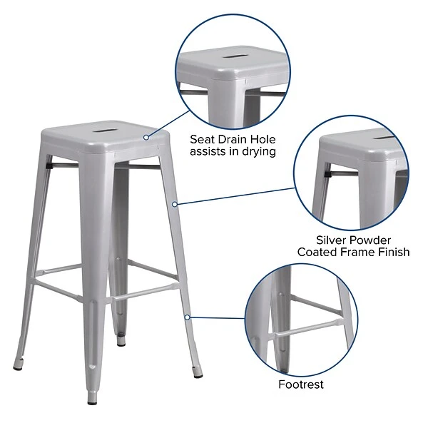 Flash Furniture Industrial Metal Restaurant Barstool, Silver (CH3132030SIL) - Image 4