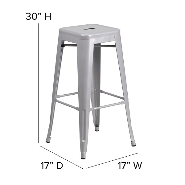 Flash Furniture Industrial Metal Restaurant Barstool, Silver (CH3132030SIL) - Image 5