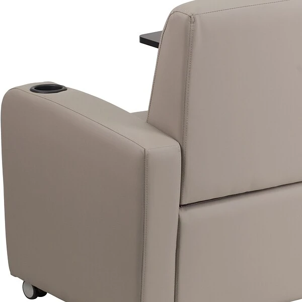 Flash Furniture Leather Guest Chair; Gray W/Tablet Arm, Front Wheel Casters And Cup Holder - Image 7