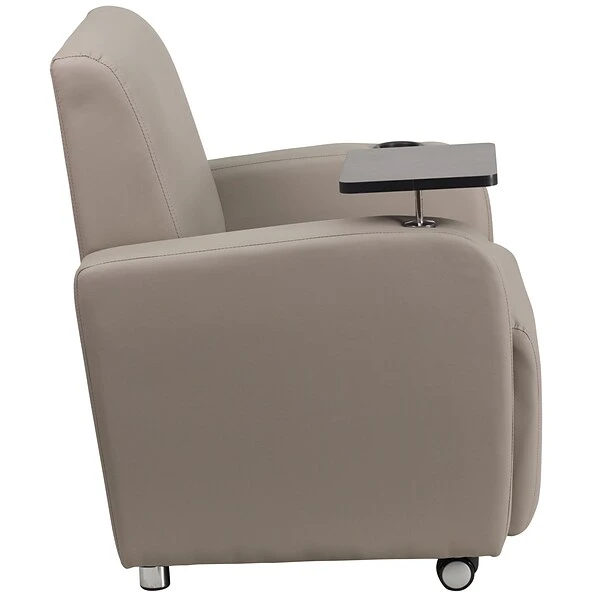 Flash Furniture Leather Guest Chair; Gray W/Tablet Arm, Front Wheel Casters And Cup Holder - Image 8