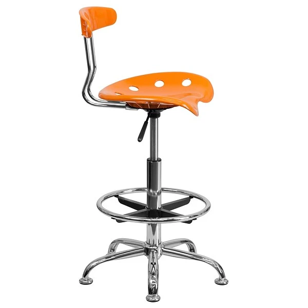 Flash Furniture Low Back Polymer Drafting Stool With Tractor Seat, Vibrant Orange - Image 7