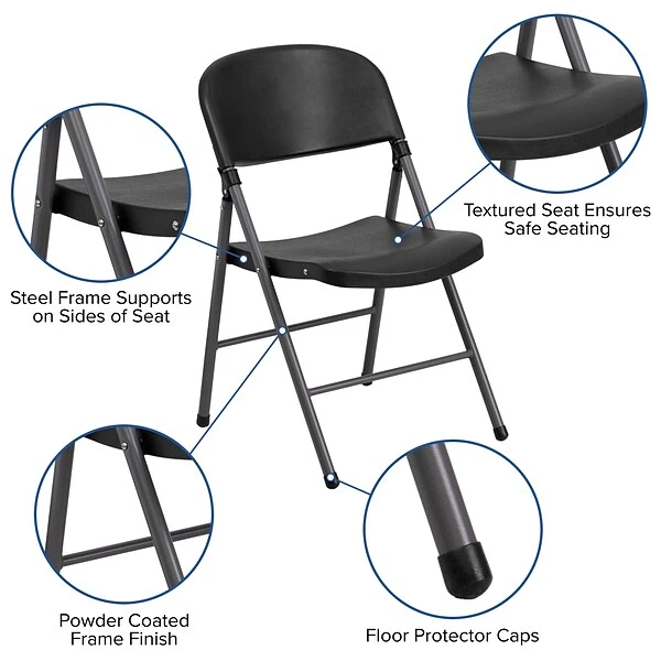 Flash Furniture HERCULES Series Plastic Folding Chair, Black/Charcoal, 2/Pack (2DADYCD50) - Image 4