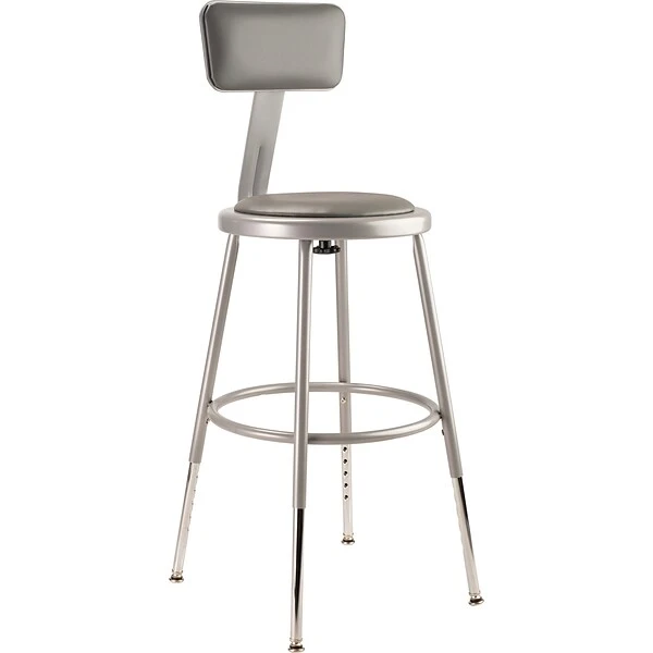 NPS 6400 Series Armless Vinyal Height Adjustable Padded 18 Inch Stool With Backrest, Gray , 5 Pack (6418HB/5)