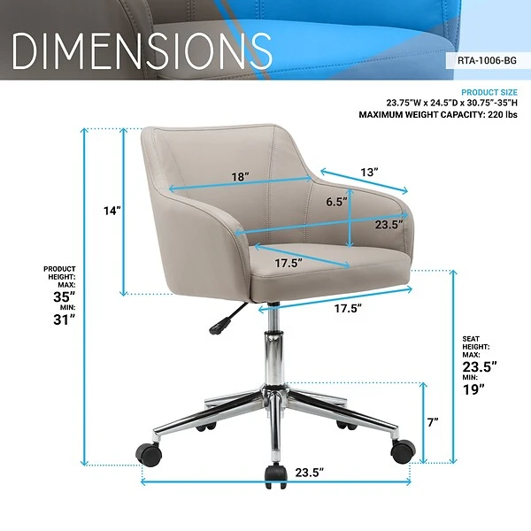 Techni Mobili Comfy Home Office Chair, Beige (RTA-1006-BG) - Image 6