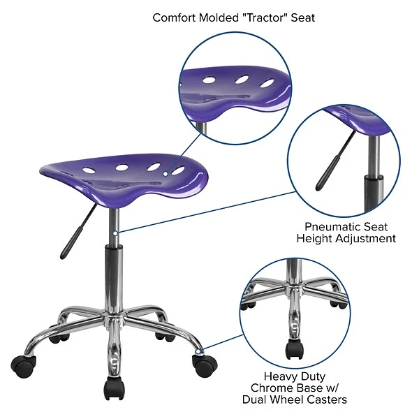 Flash Furniture Vibrant Tractor Seat And Chrome Stool, Violet - Image 4