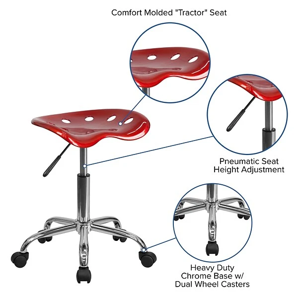 Flash Furniture Vibrant Tractor Seat And Chrome Stool, Wine Red - Image 4