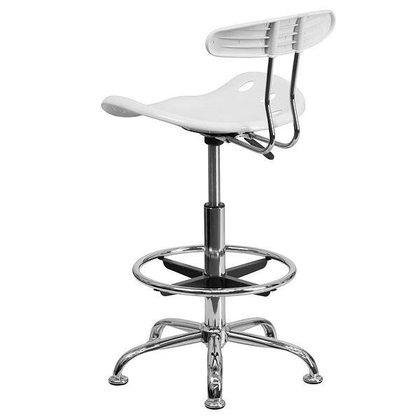 Belnick Vibrant Chrome Drafting Stool With Tractor Seat, White - Image 5