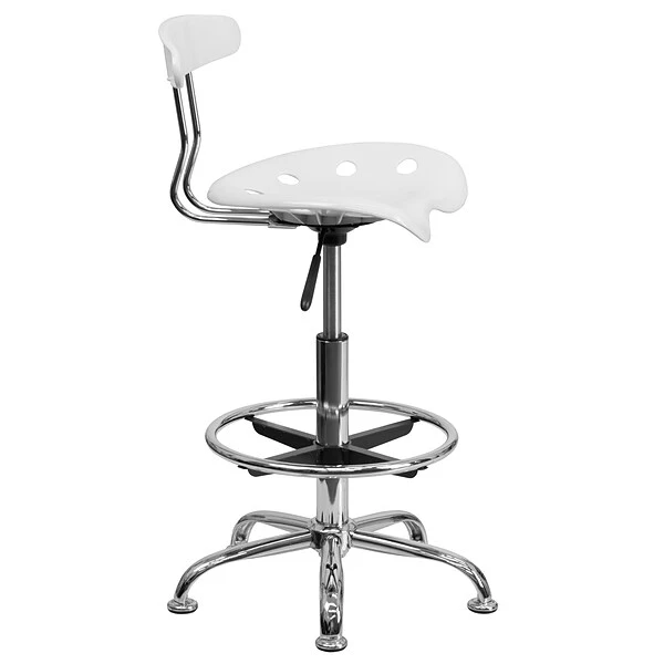 Belnick Vibrant Chrome Drafting Stool With Tractor Seat, White - Image 7