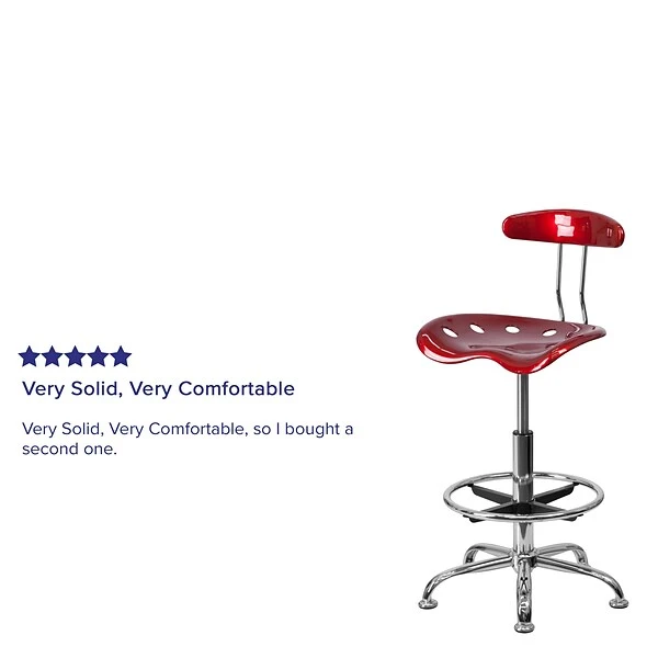 Belnick Vibrant Chrome Drafting Stool With Tractor Seat, Wine Red - Image 3