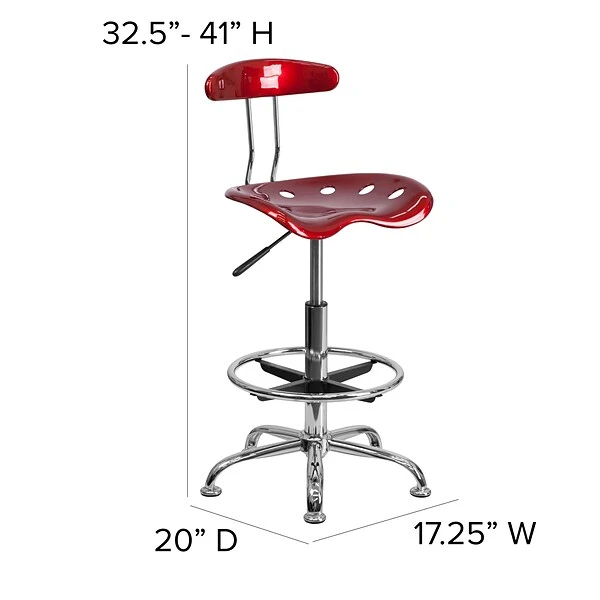 Belnick Vibrant Chrome Drafting Stool With Tractor Seat, Wine Red - Image 5
