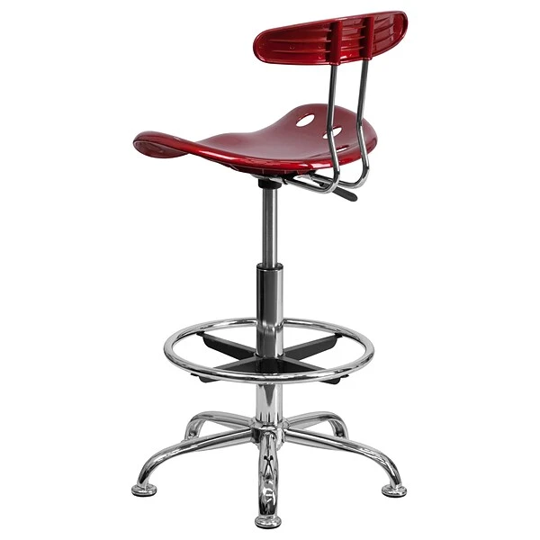 Belnick Vibrant Chrome Drafting Stool With Tractor Seat, Wine Red - Image 6